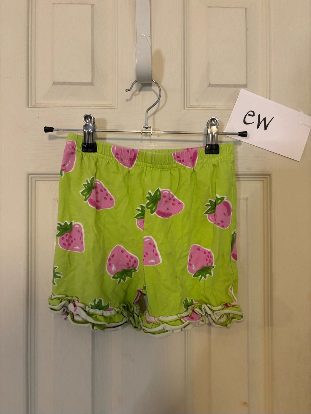Kelly's Kids Lime Green Shorts with Pink Strawberry Print